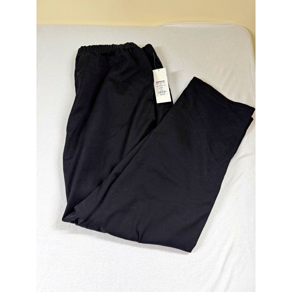 Croft & Barrow Womens Dress Pants Plus Size 22W Black Woven Cotton Pull On 484